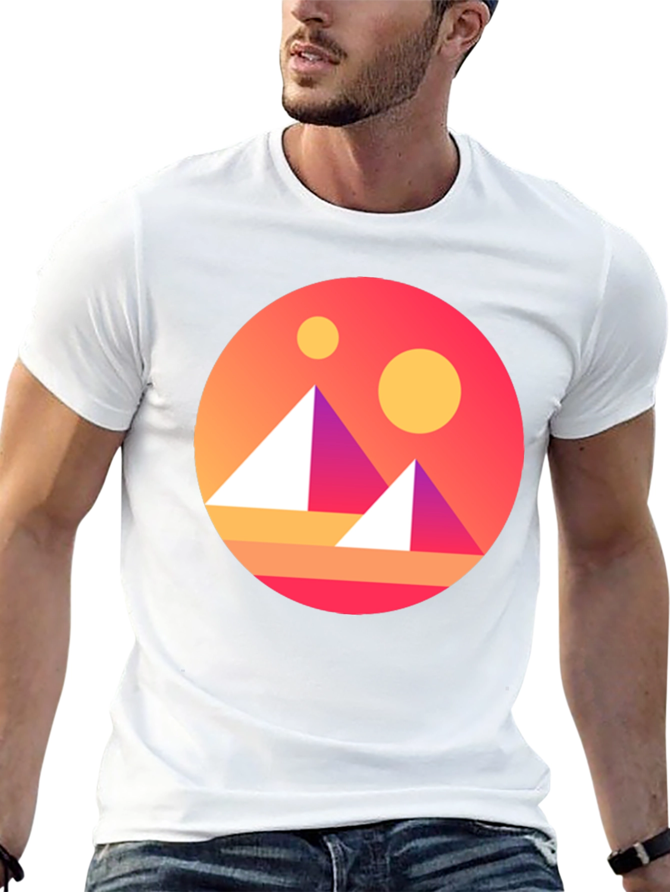 Geometric Graphic Tee - Retro Sunset Design