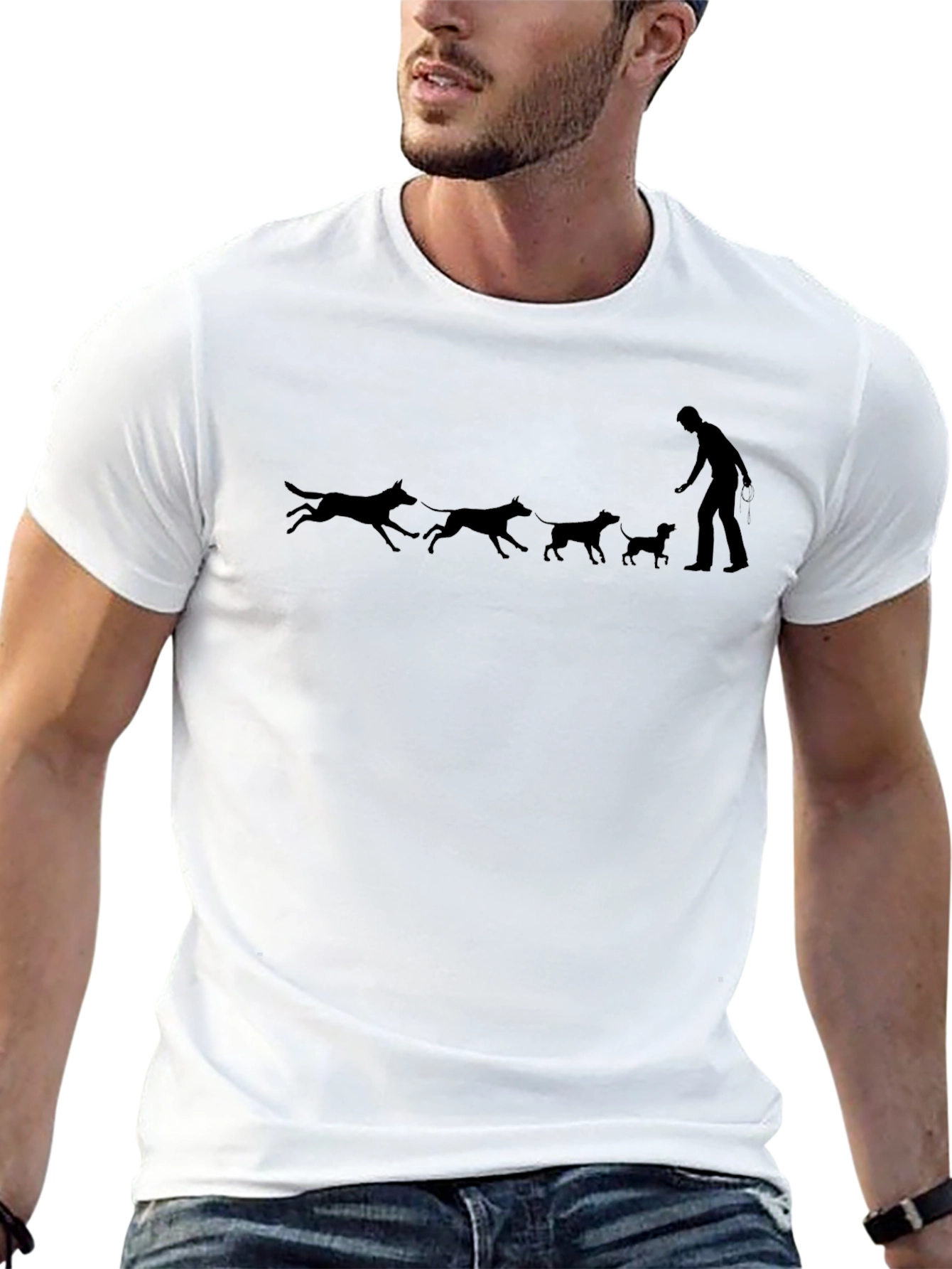 Dog Walker Graphic Tee - Black Cotton T-Shirt