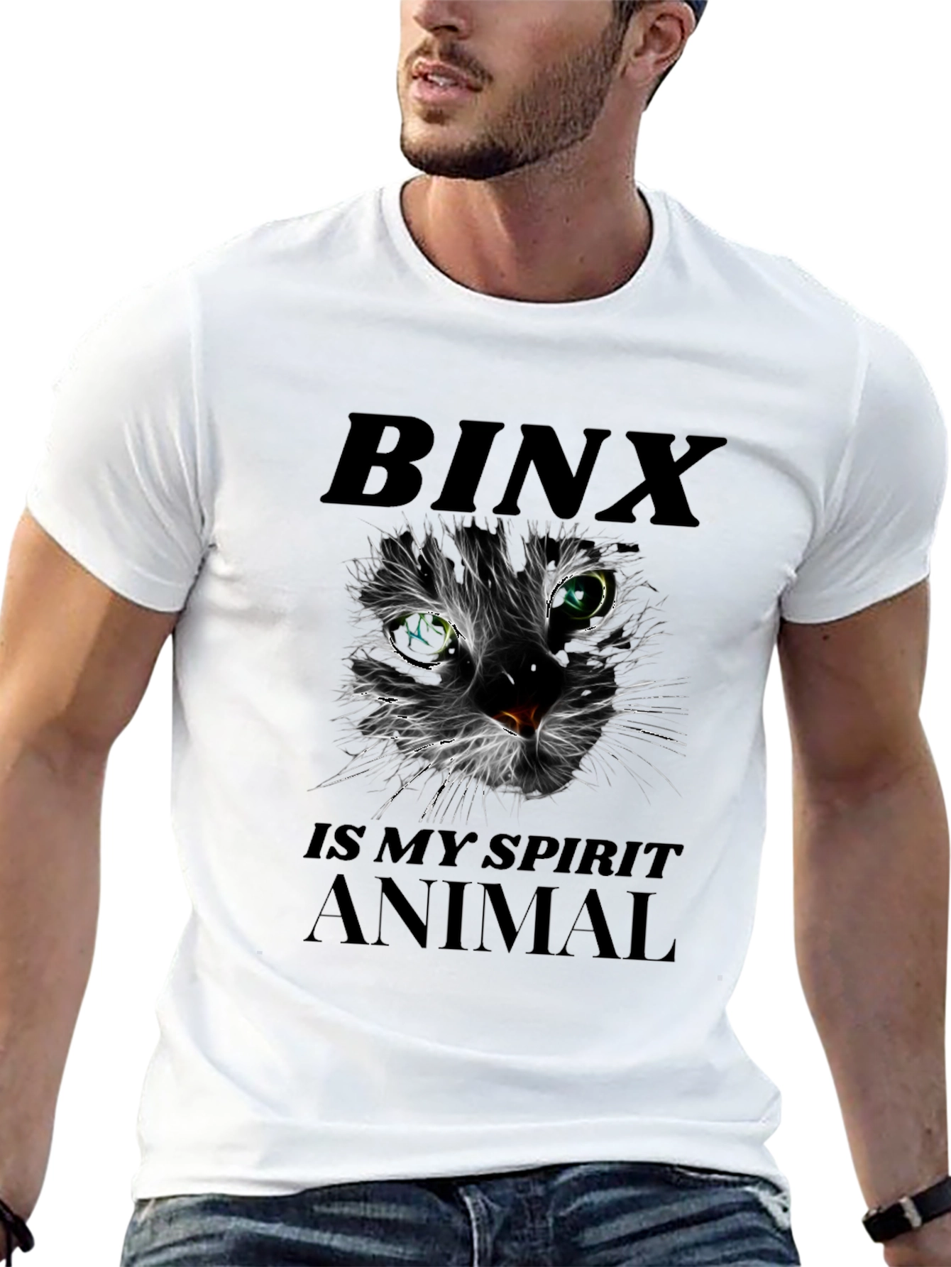 Binx Cat Spirit Animal Graphic T-Shirt - Black