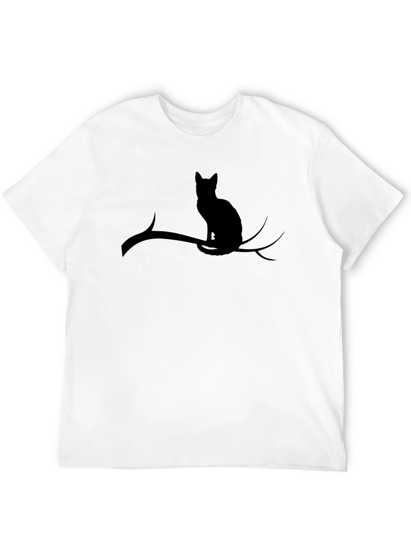 Cat on Branch Black T-Shirt - Unique Design