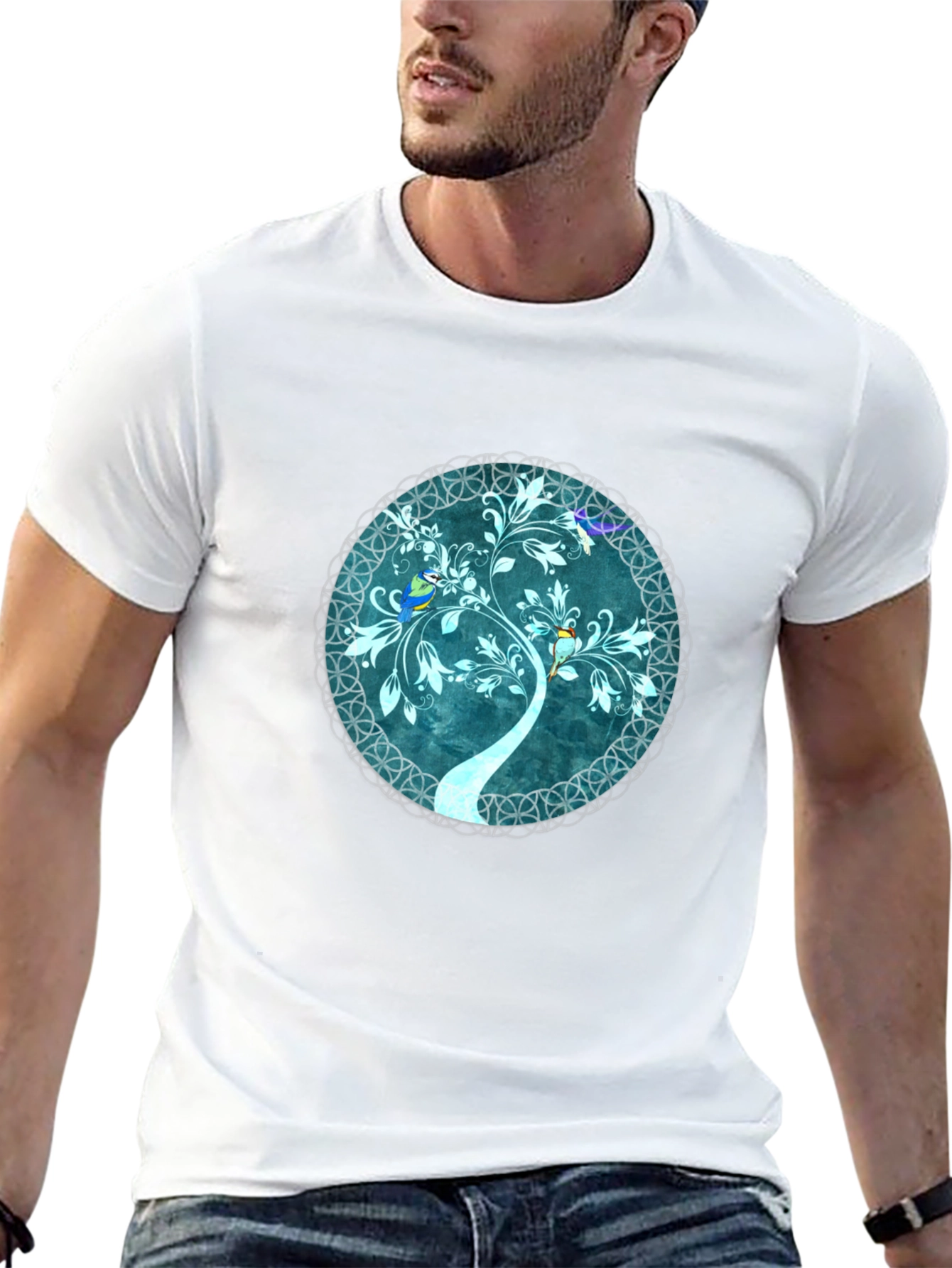 Nature Tree Birds Graphic Black T-Shirt