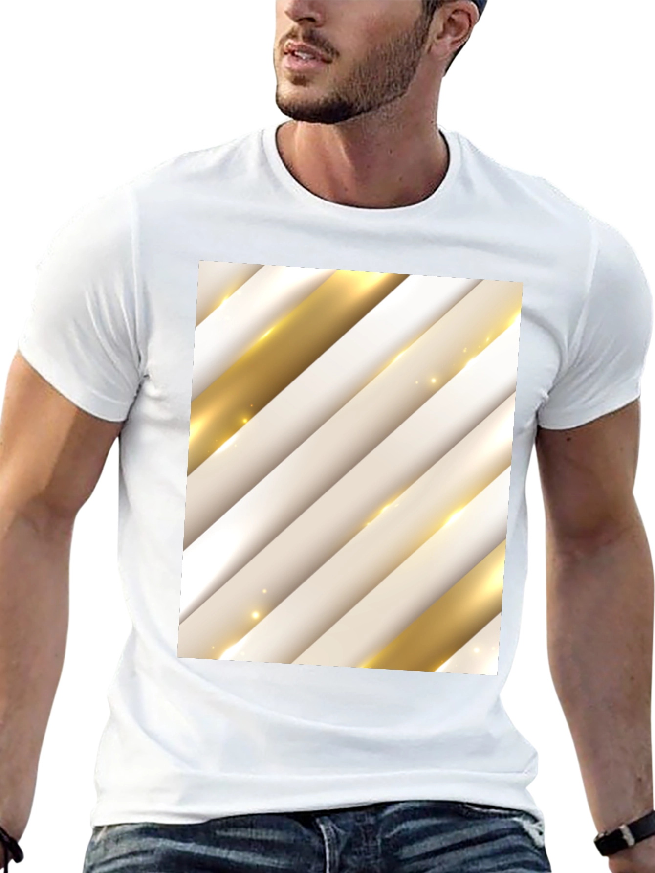Stylish Abstract Stripe Pattern T-Shirt - Black