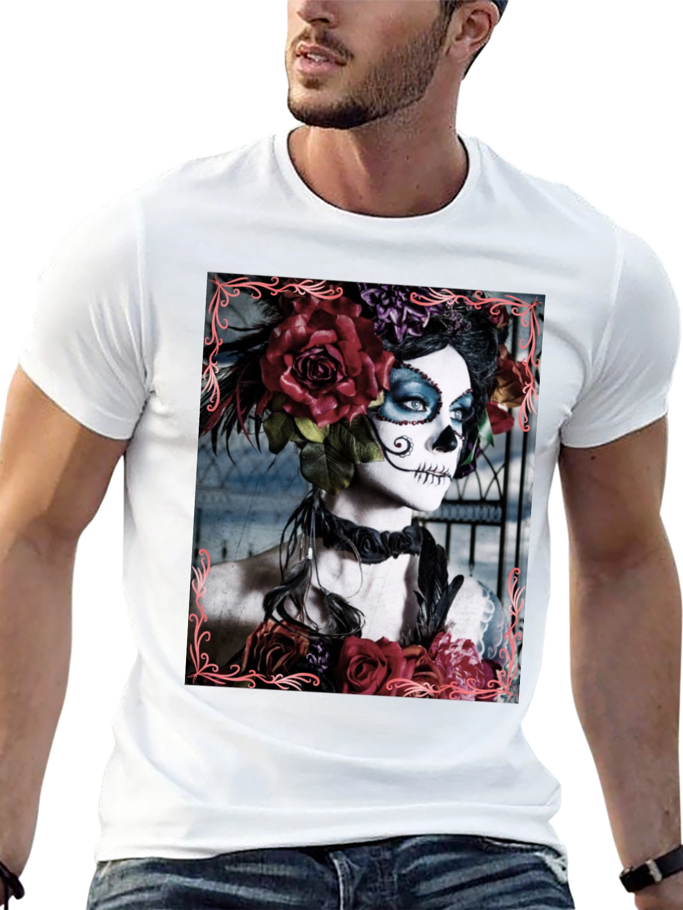Day of the Dead Sugar Skull Floral T-Shirt
