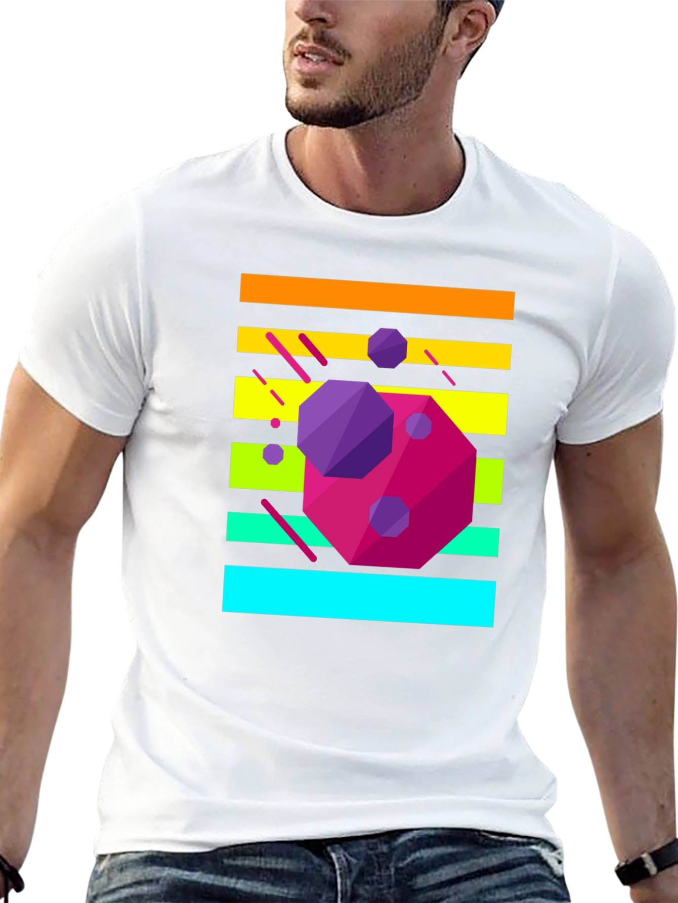 Retro Geometric Graphic Tee - Black