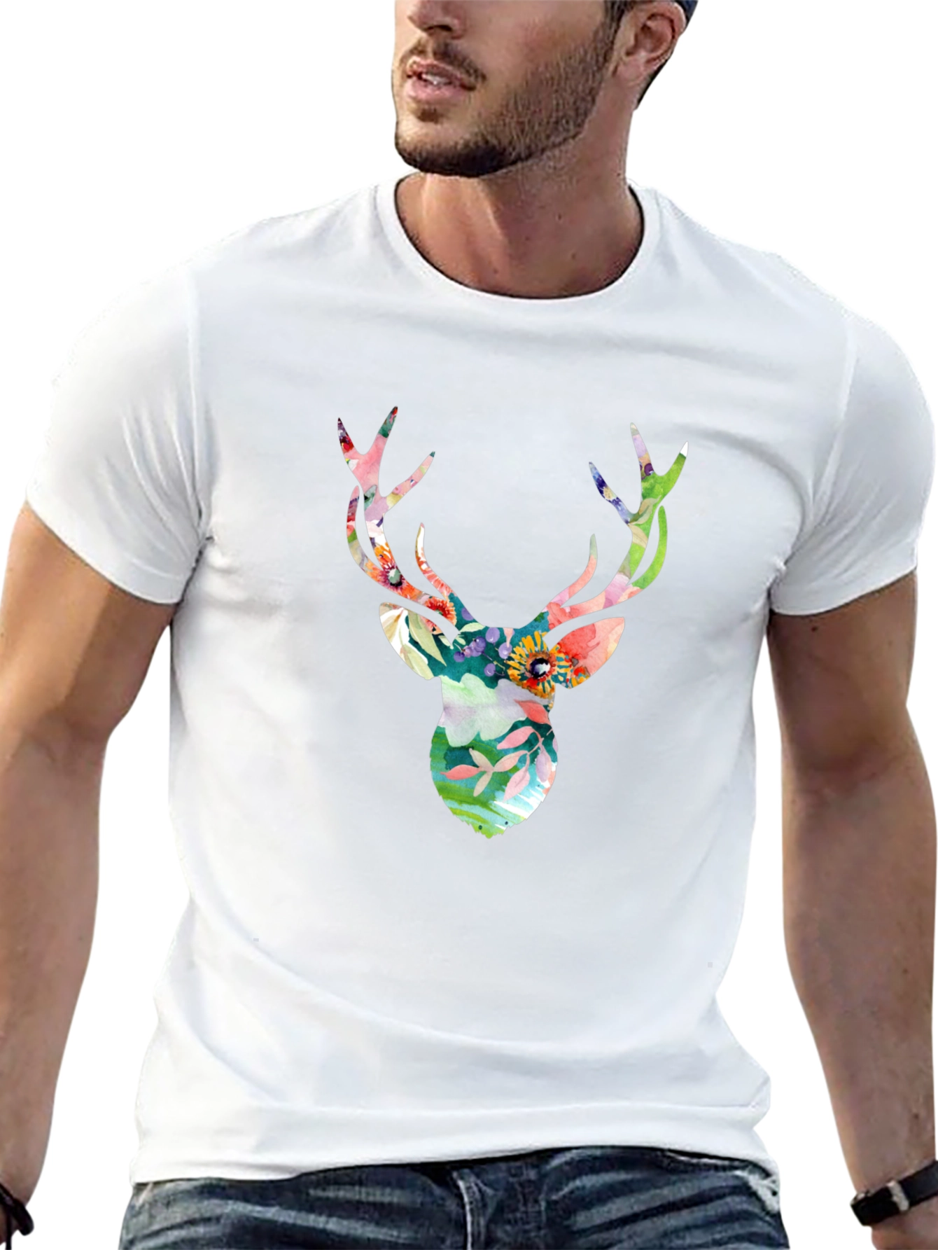 Floral Deer Head Graphic Tee