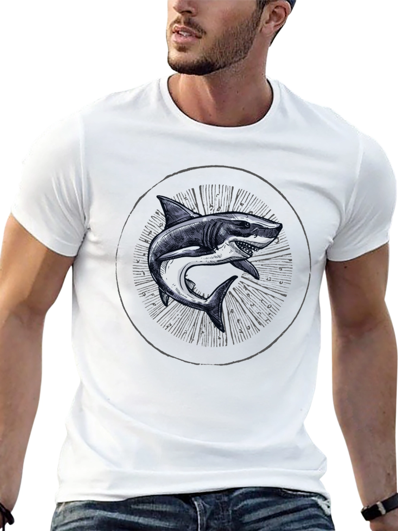 Shark Graphic Print Crew Neck T-Shirt