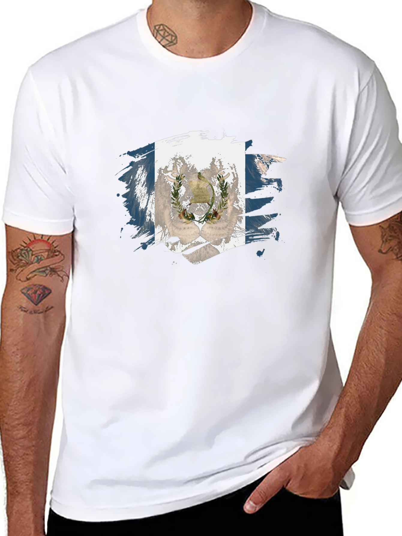 Guatemalan Flag Brush Stroke Graphic T-Shirt