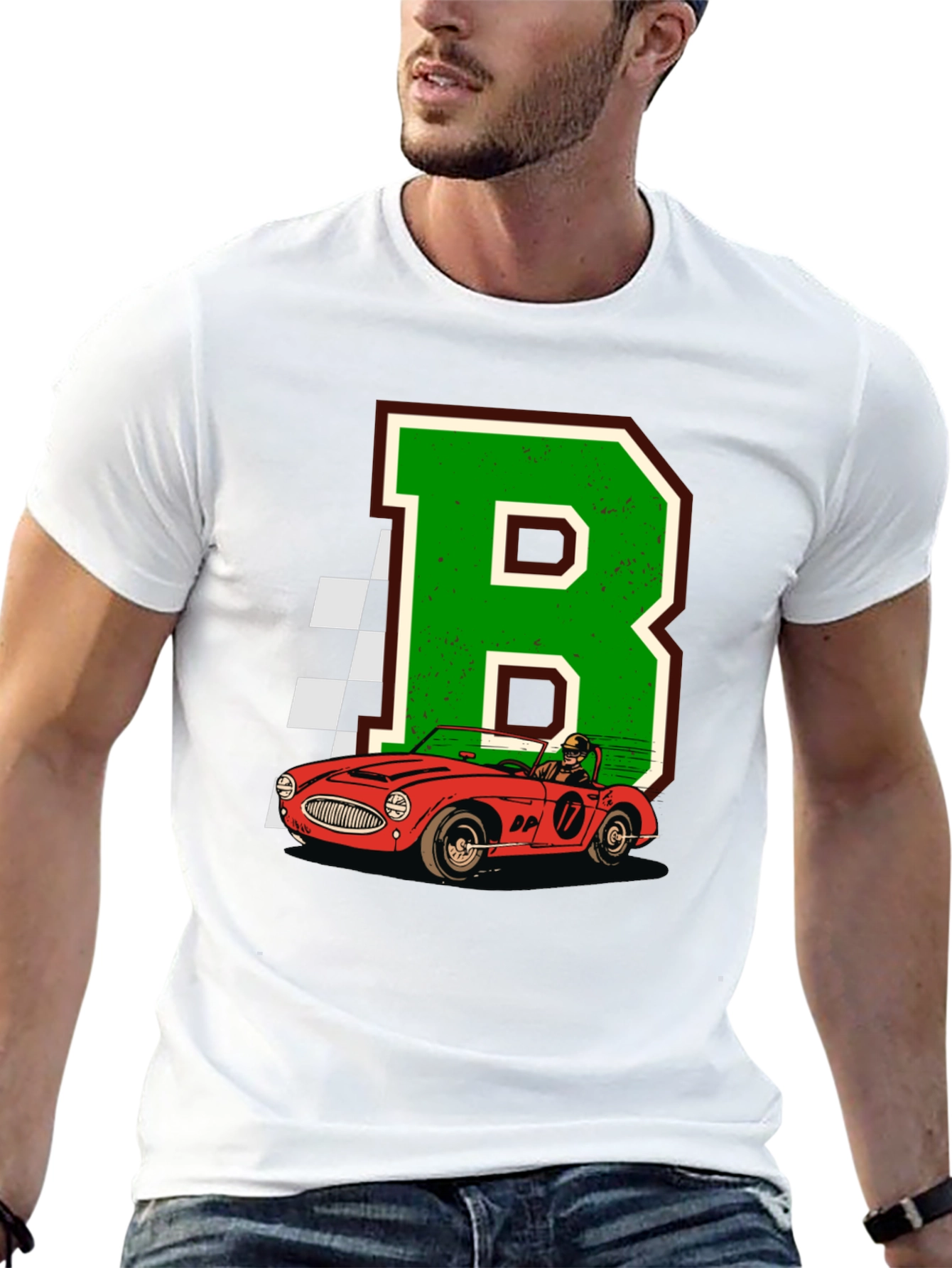 Retro Racing Car Tee - Letter B Design