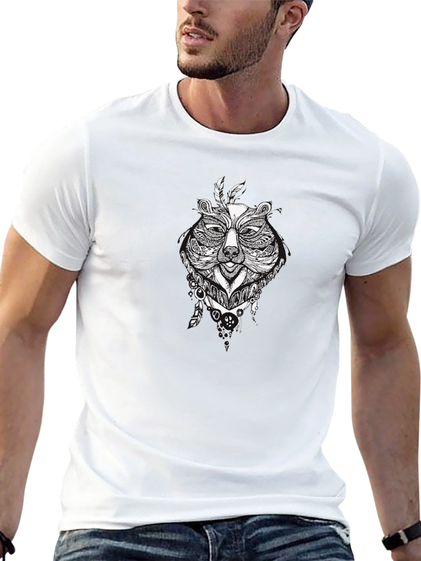 Tribal Bear Graphic Black T-Shirt - Mens Style