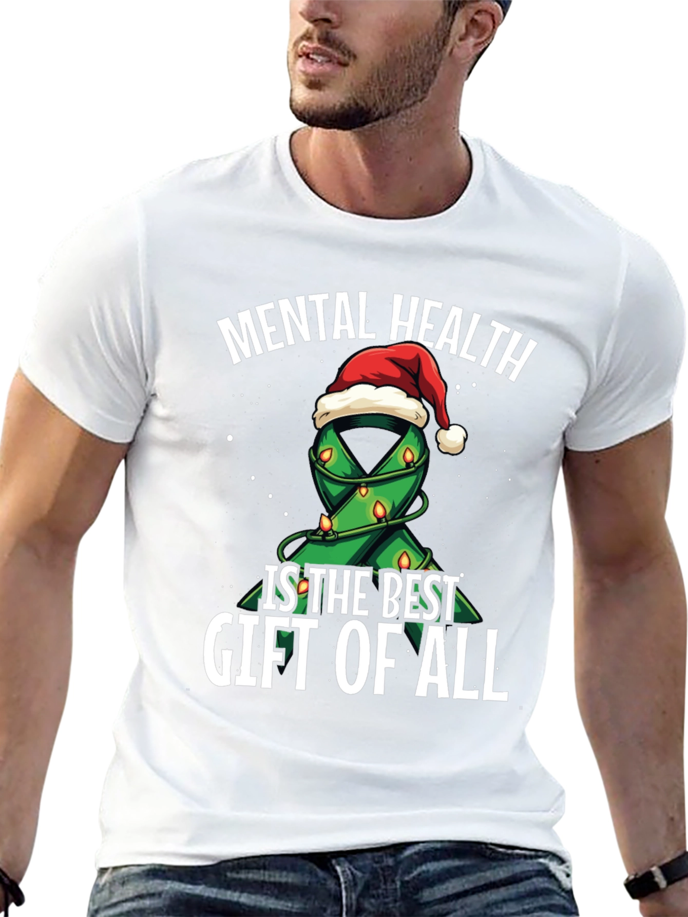 Mental Health Gift T-Shirt - Christmas Ribbon Design