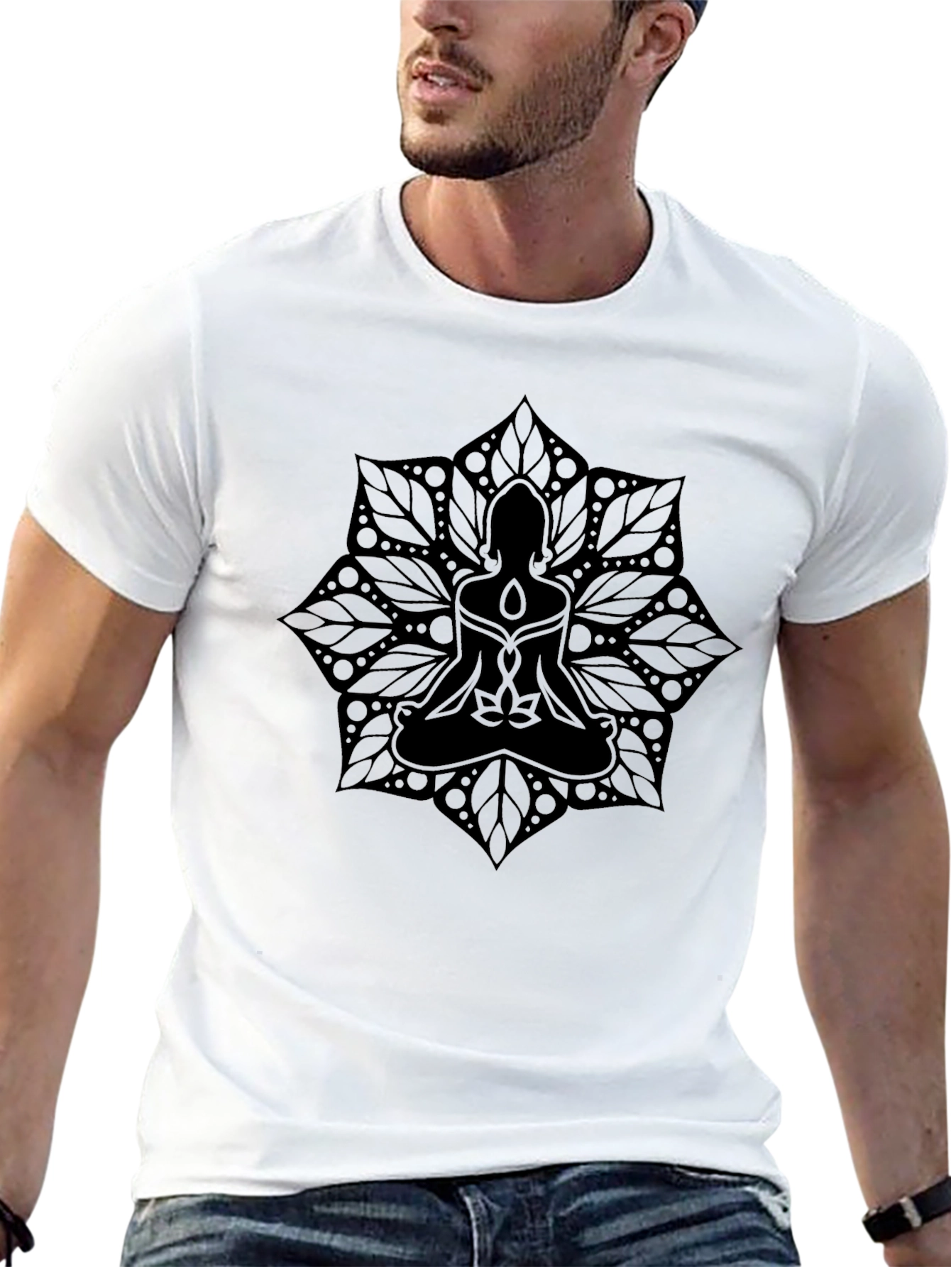 Mens Black T-Shirt with Mandala Buddha Design