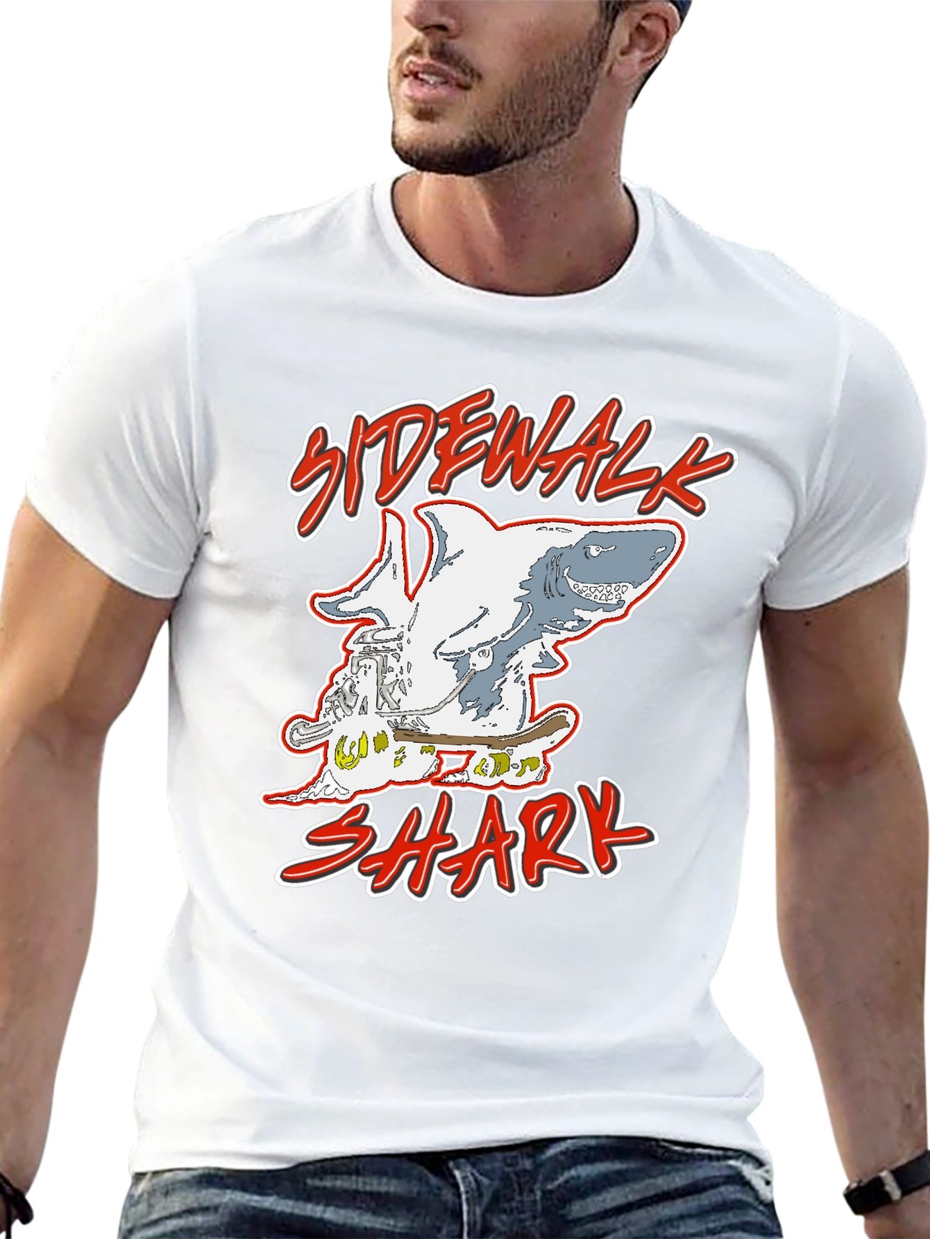 Sidewalk Shark Skateboarder Graphic Tee