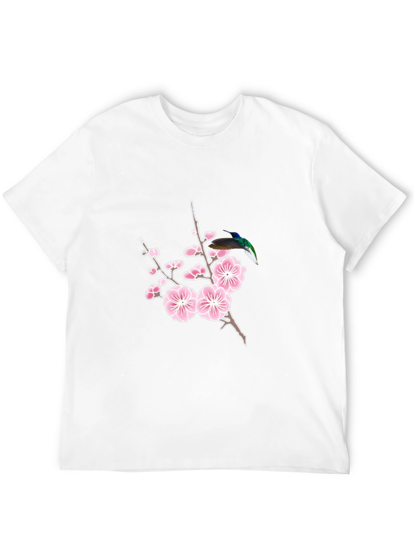 Hummingbird & Cherry Blossom Graphic Tee - Black Cotton