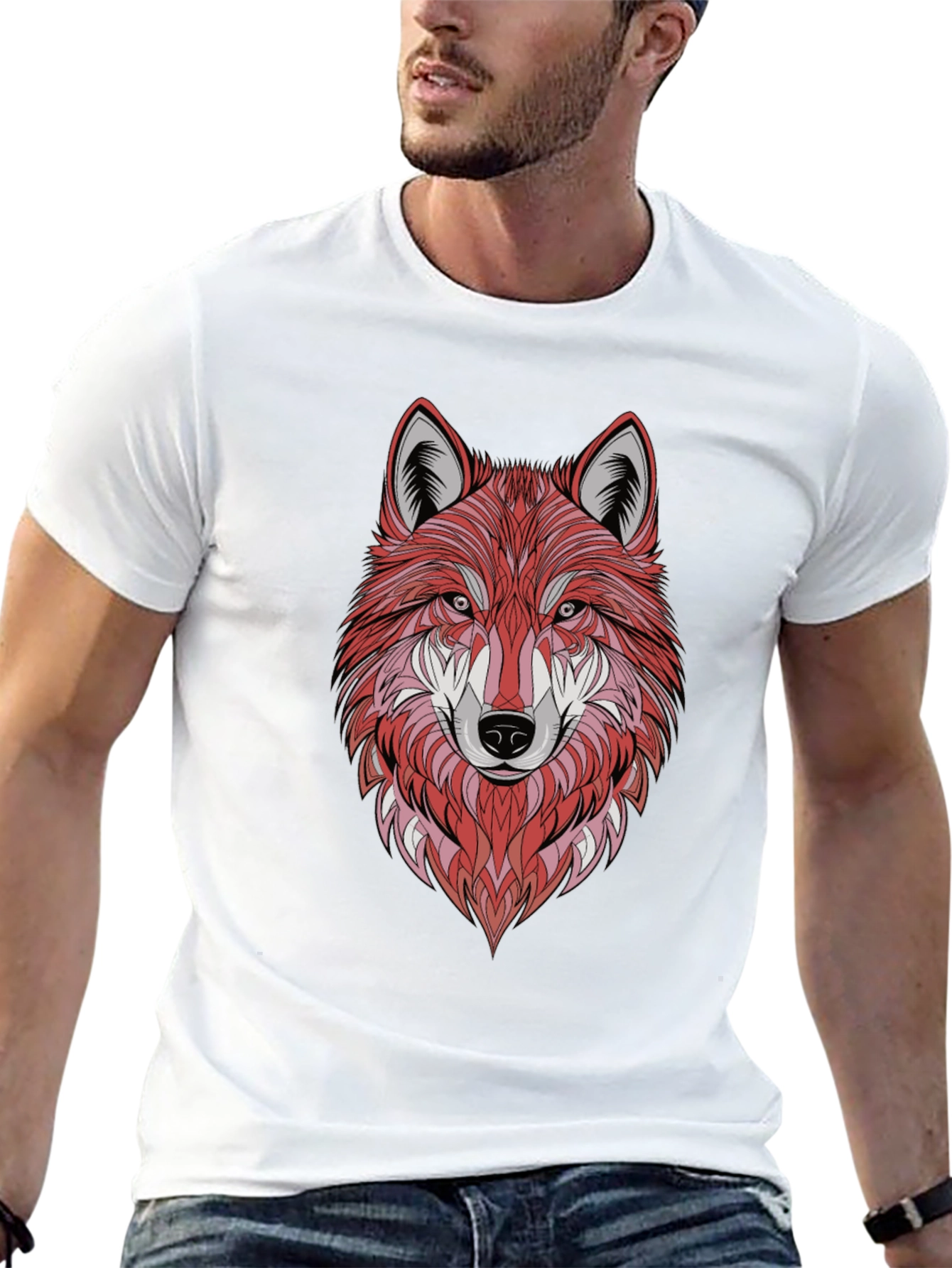 Geometric Wolf Graphic Tee - Stylish Mens Black T-Shirt