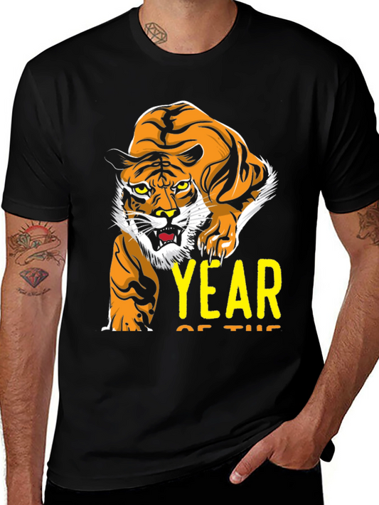 Year of the Tiger Graphic Tee - Black Cotton T-Shirt