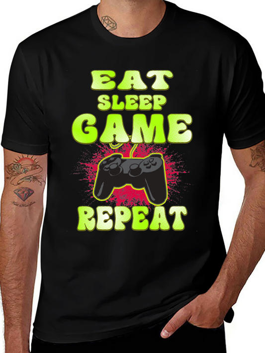 Eat Sleep Game Repeat Black Graphic T-Shirt