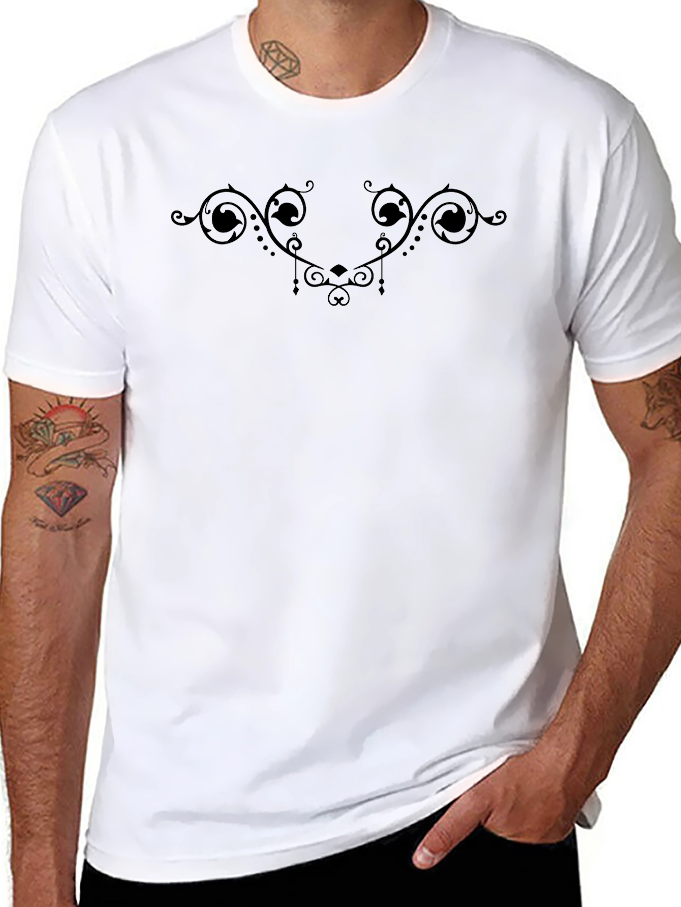 Elegant Black T-Shirt with Ornamental Design