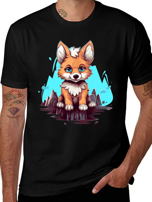 Cute Fox Graphic Tee - Soft Black Cotton Shirt