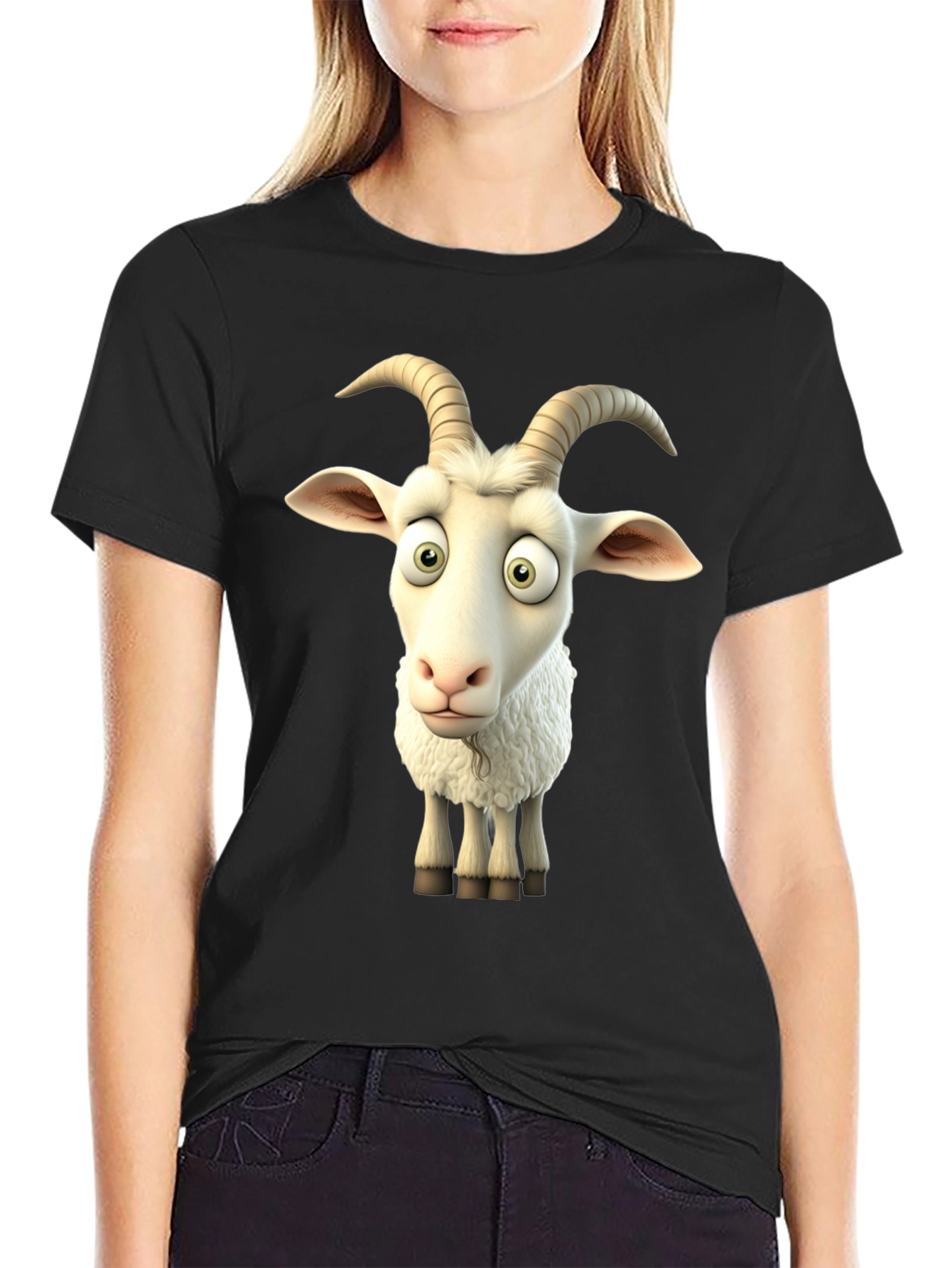 Goofy Goat Graphic Tee - Black Cotton T-Shirt