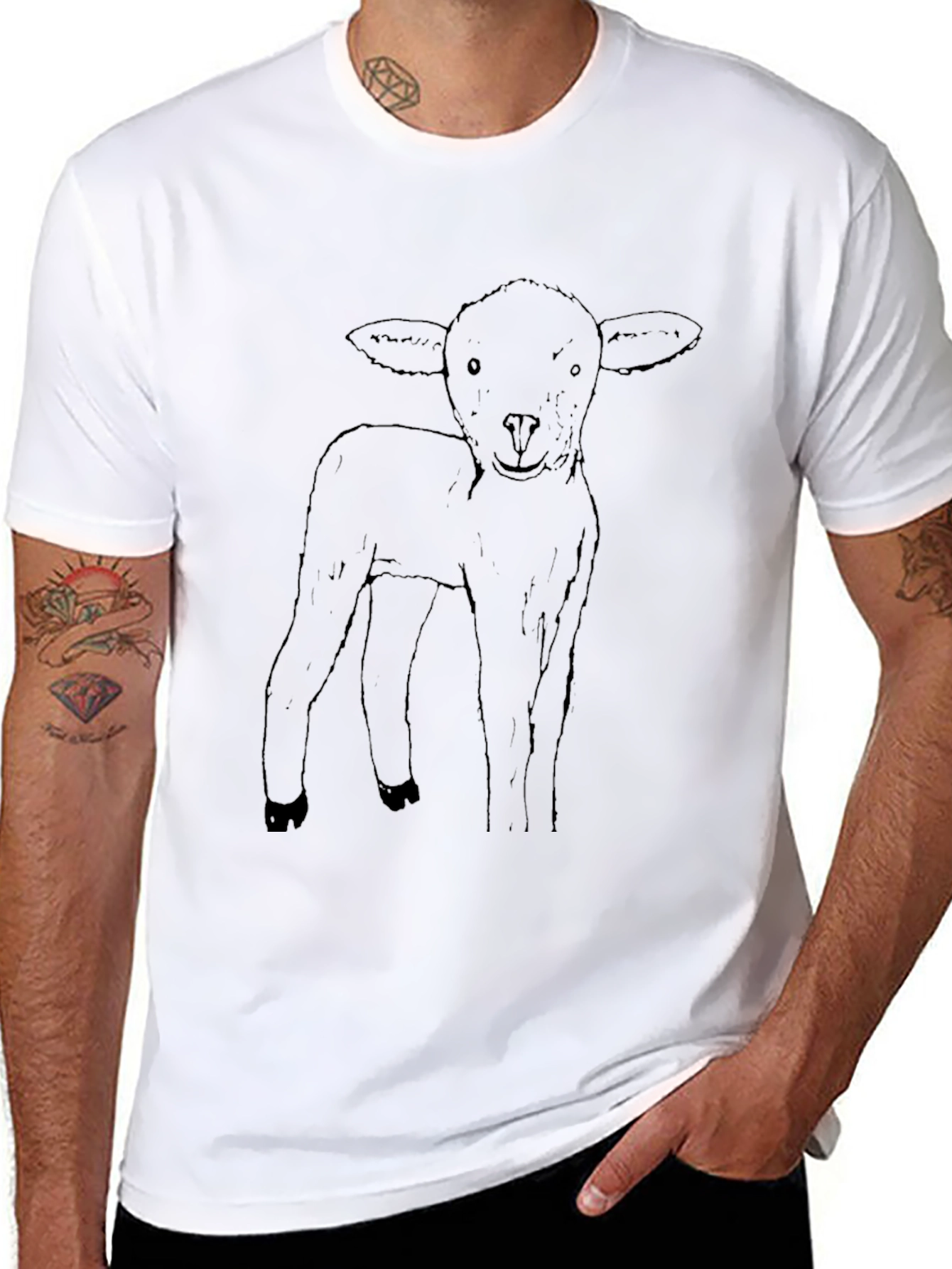 Lamb Graphic Tee - Soft Black Cotton T-Shirt