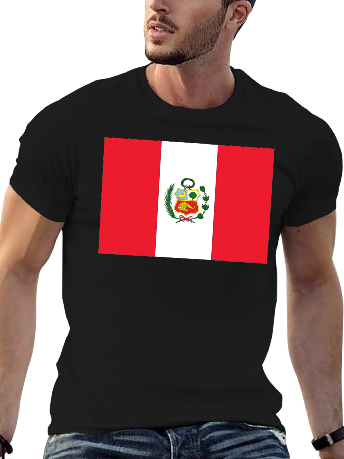 Peru Flag T-Shirt - Black Cotton Tee