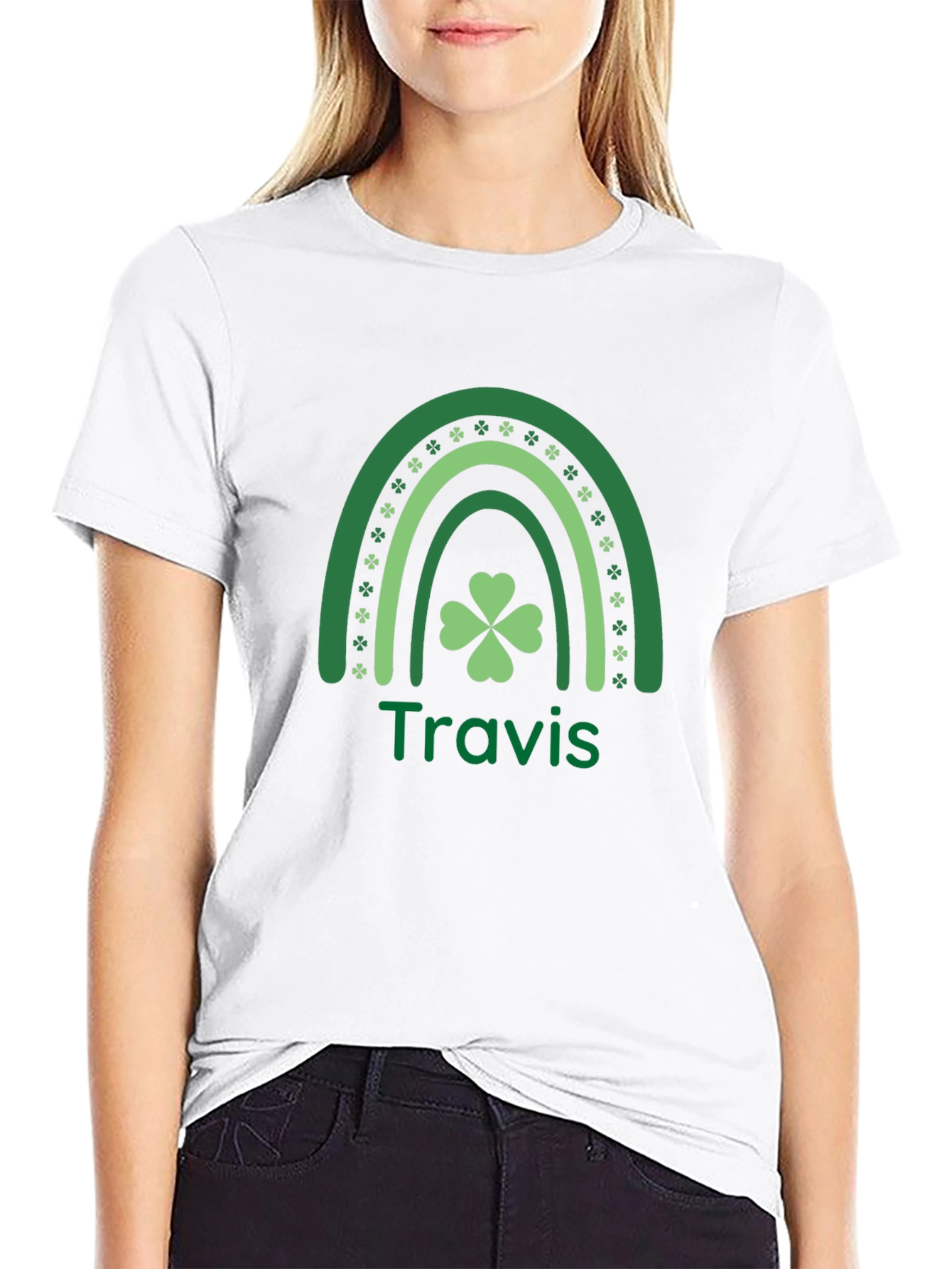 St. Patricks Day Travis Rainbow Clover T-Shirt