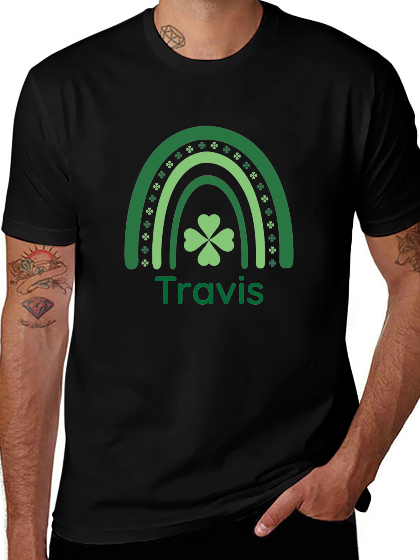 St. Patricks Day Travis Rainbow Clover T-Shirt