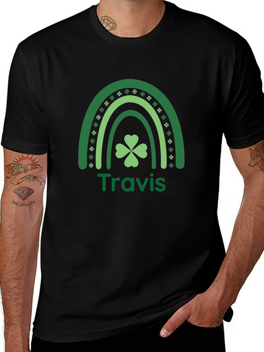 St. Patricks Day Travis Rainbow Clover T-Shirt