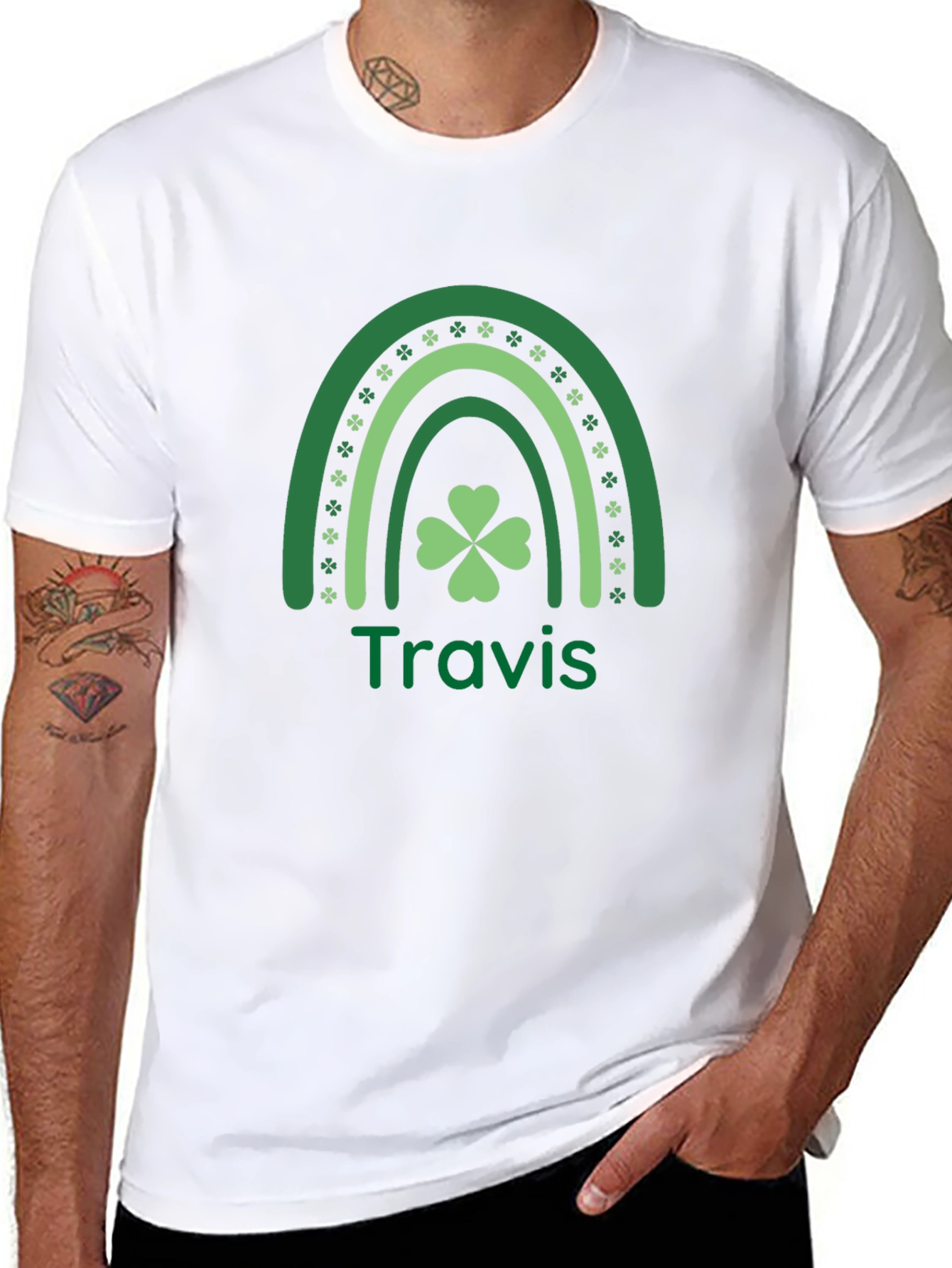 St. Patricks Day Travis Rainbow Clover T-Shirt