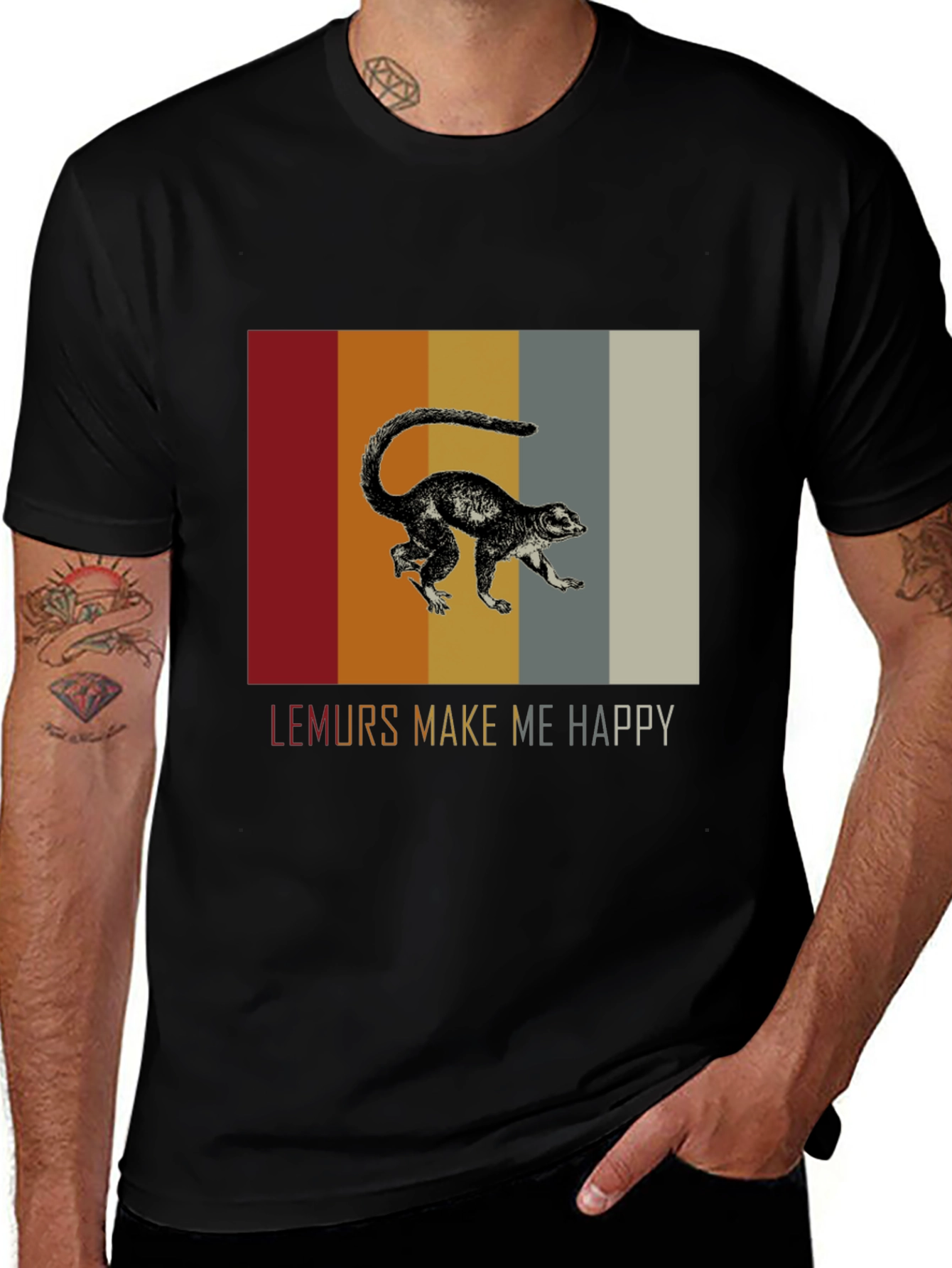 Lemurs Make Me Happy Graphic Tee - Black
