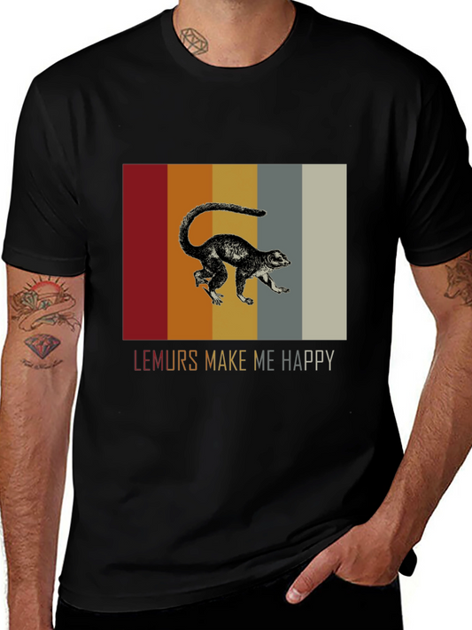 Lemurs Make Me Happy Graphic Tee - Black