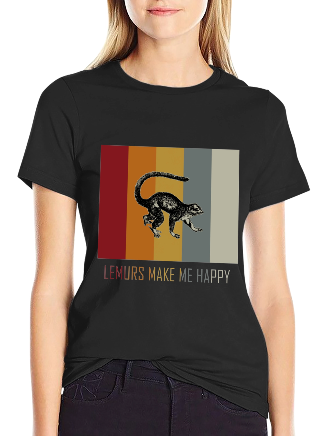 Lemurs Make Me Happy Graphic Tee - Black