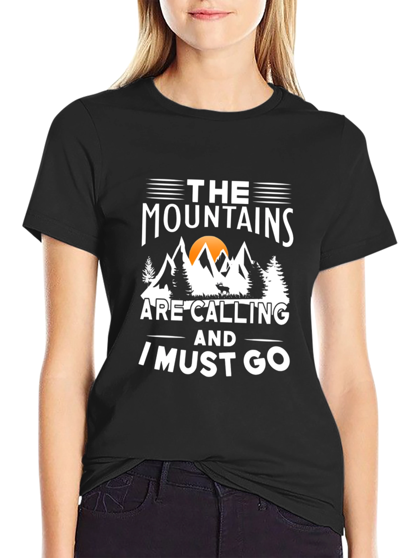 Mountains Are Calling Black Graphic Tee
