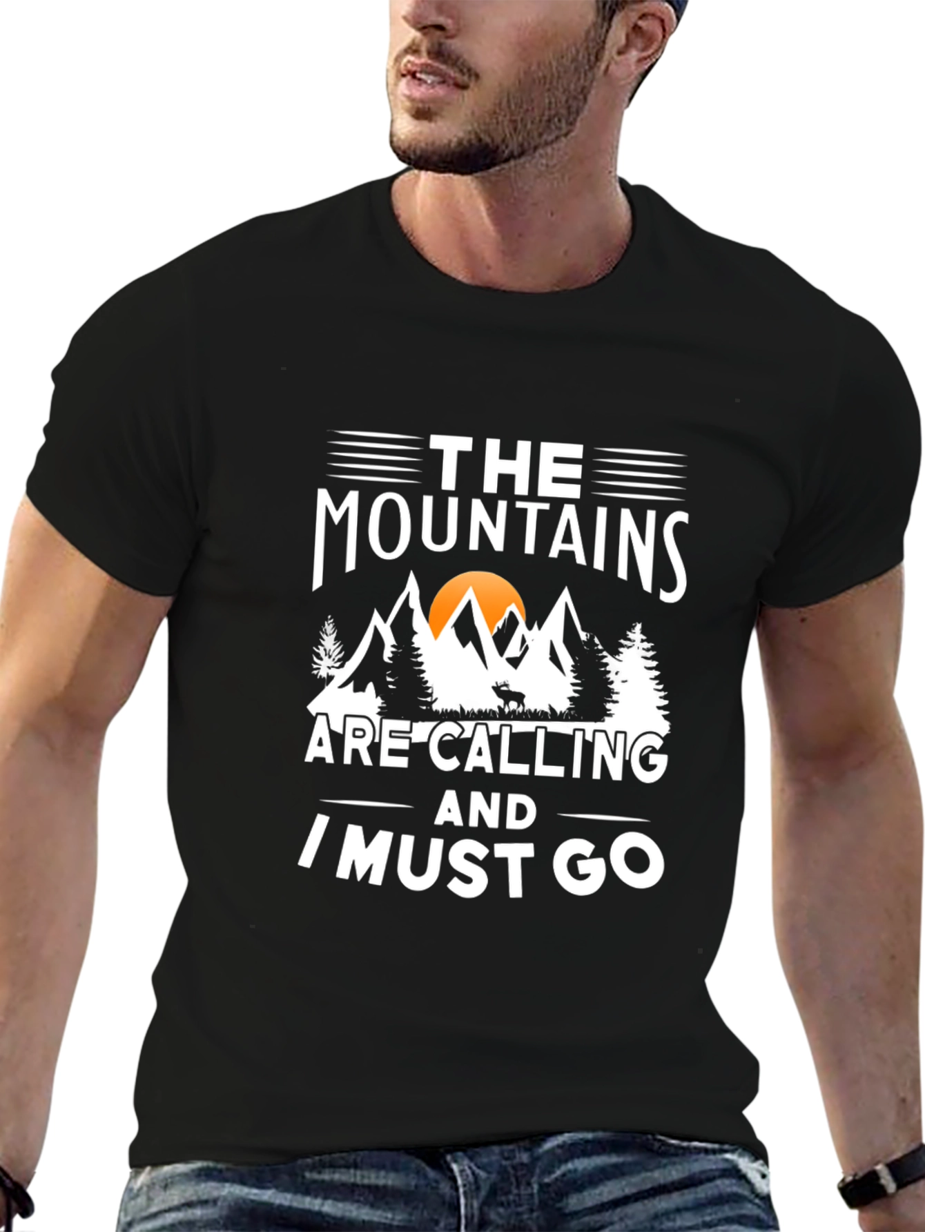 Mountains Are Calling Black Graphic Tee