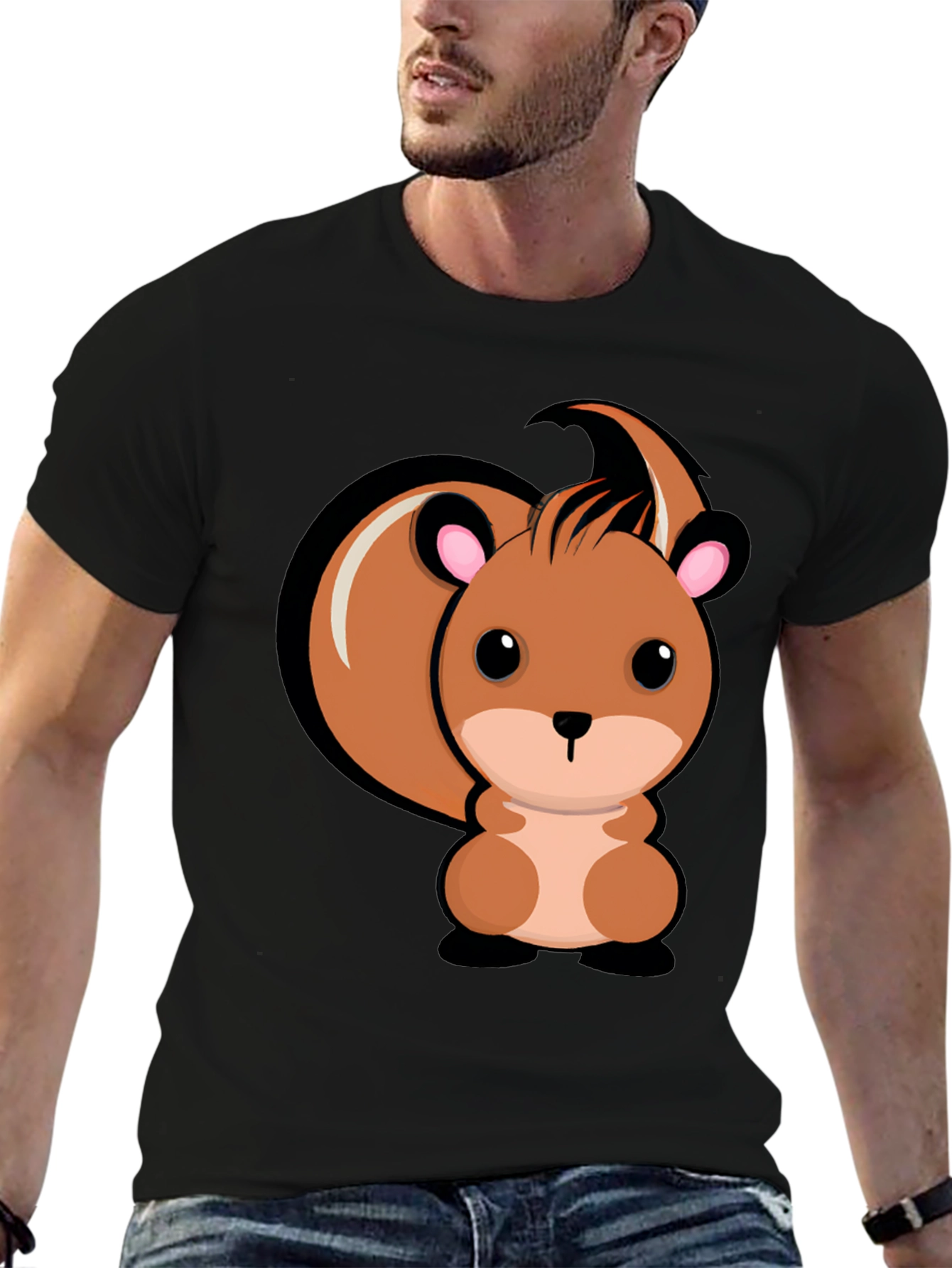 Cute Squirrel Graphic T-Shirt - Black Cotton Tee