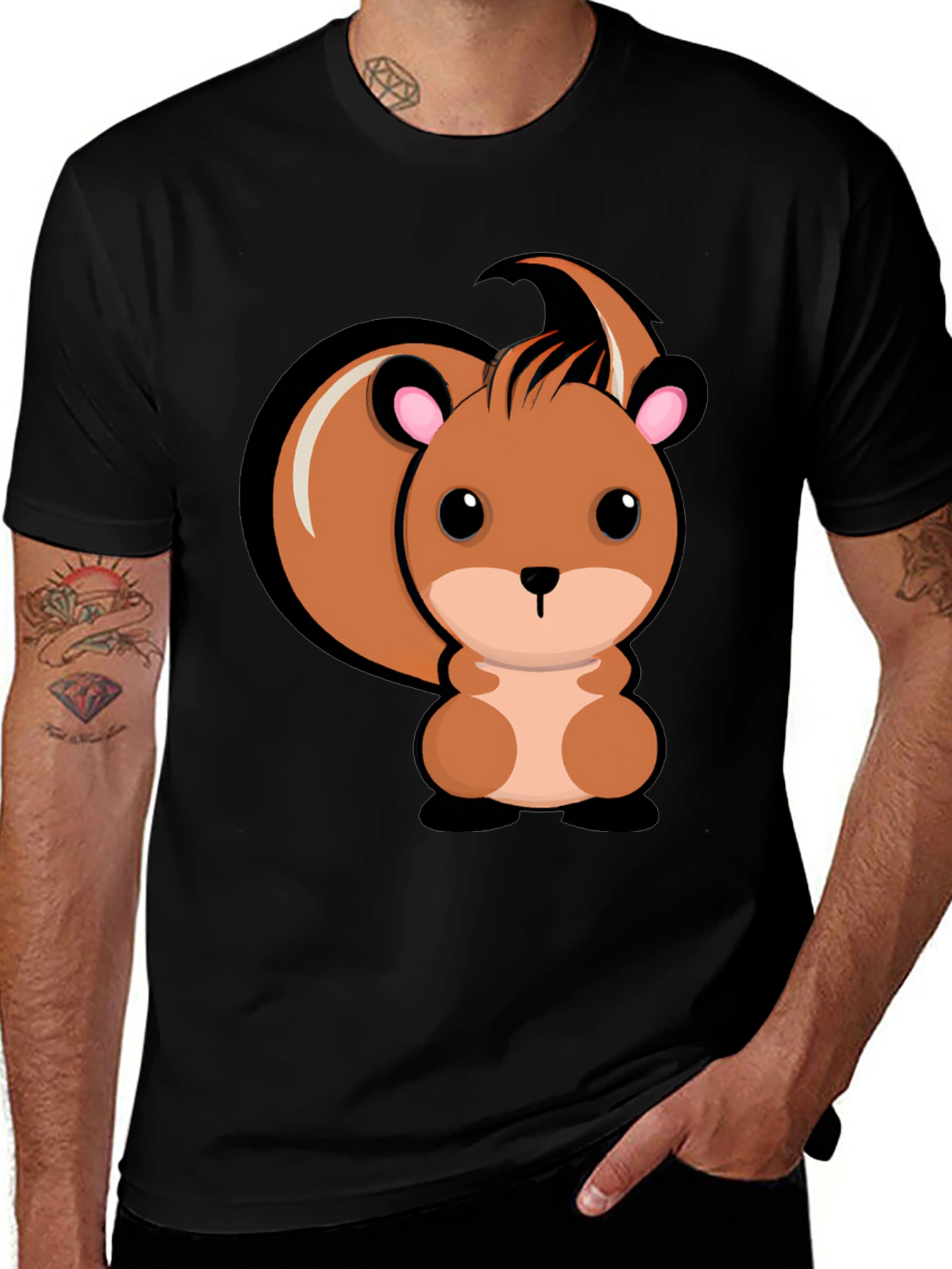 Cute Squirrel Graphic T-Shirt - Black Cotton Tee