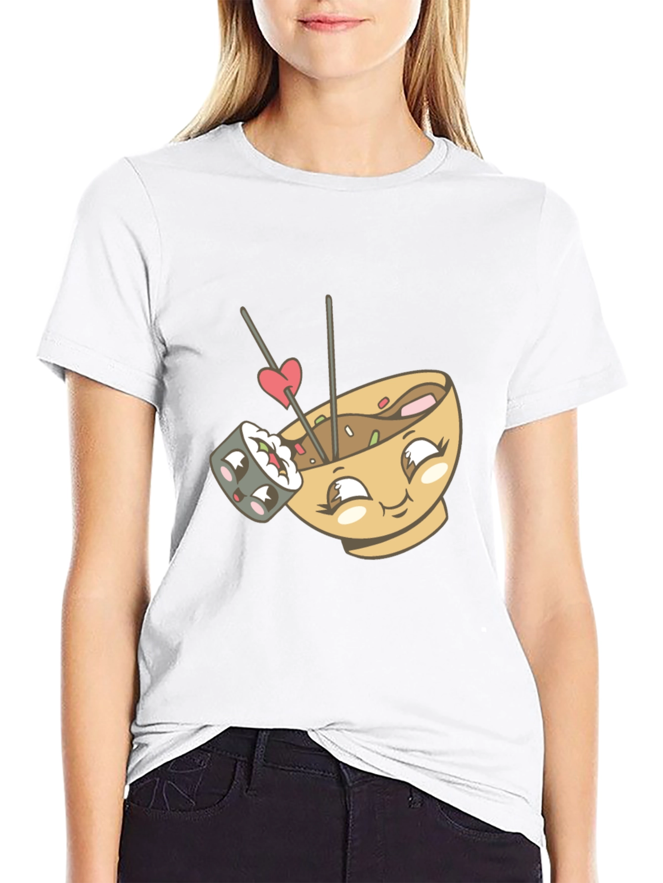 Cute Sushi & Ramen Lover Graphic Tee - Black