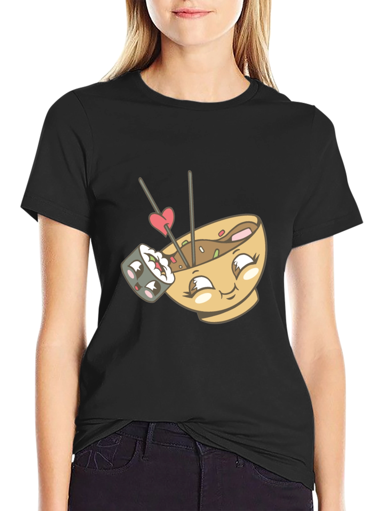 Cute Sushi & Ramen Lover Graphic Tee - Black