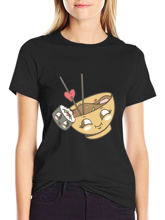 Cute Sushi & Ramen Lover Graphic Tee - Black