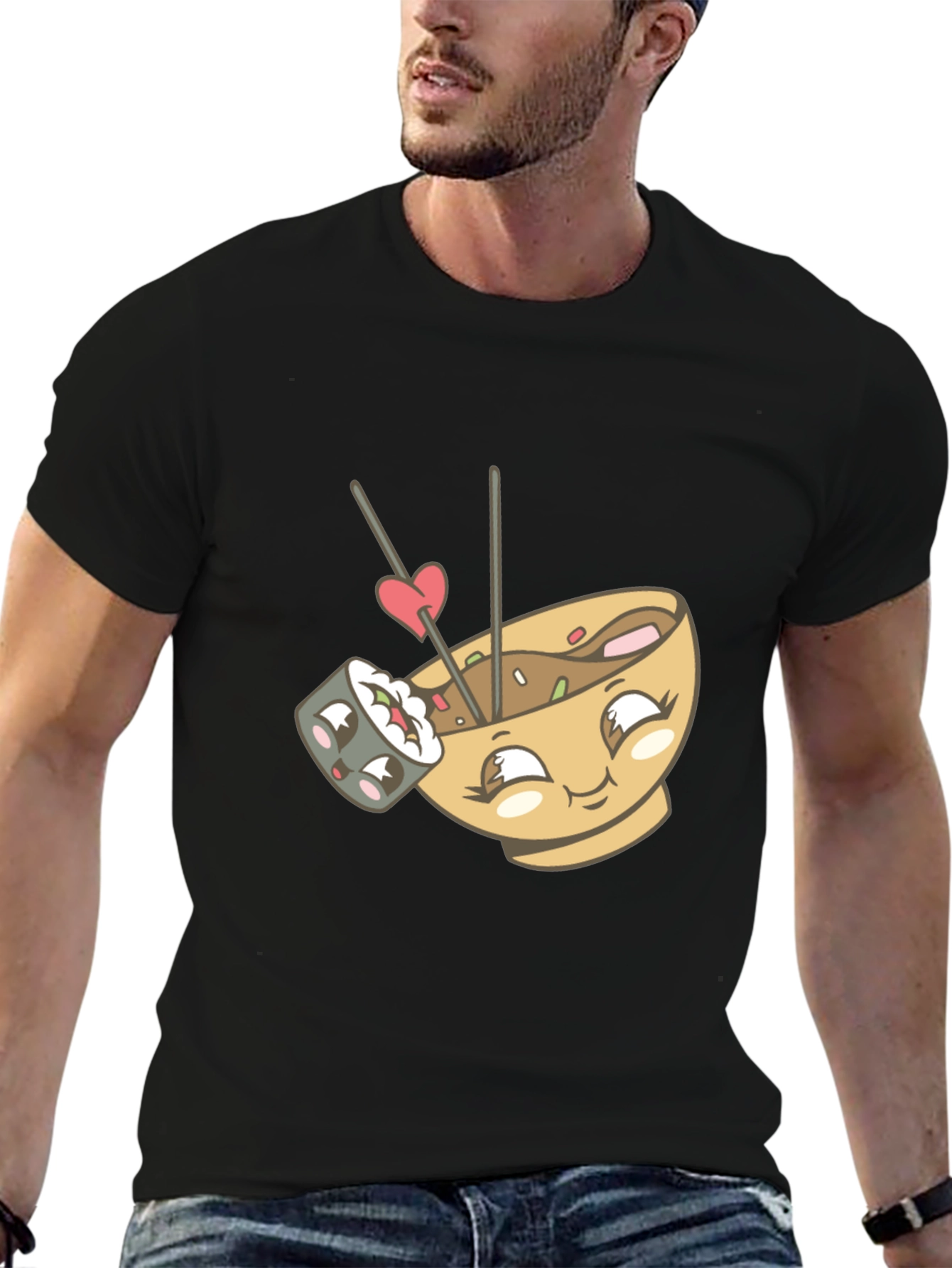 Cute Sushi & Ramen Lover Graphic Tee - Black
