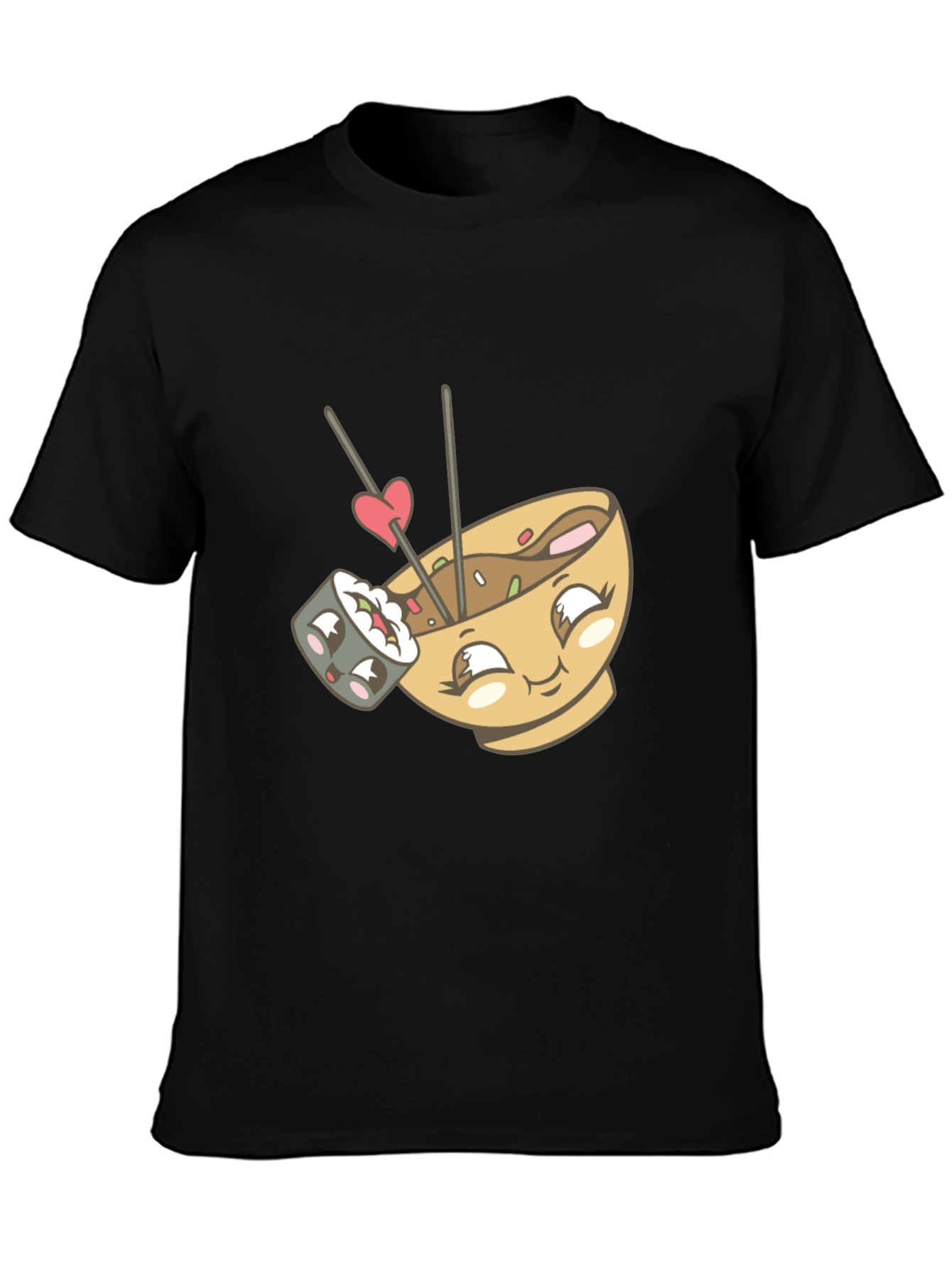 Cute Sushi & Ramen Lover Graphic Tee - Black