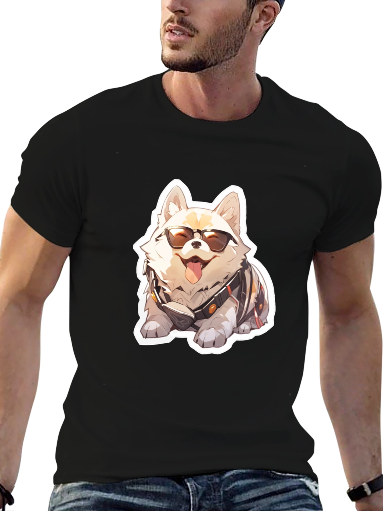 Cool Dog Graphic Tee - Black Cotton Comfort