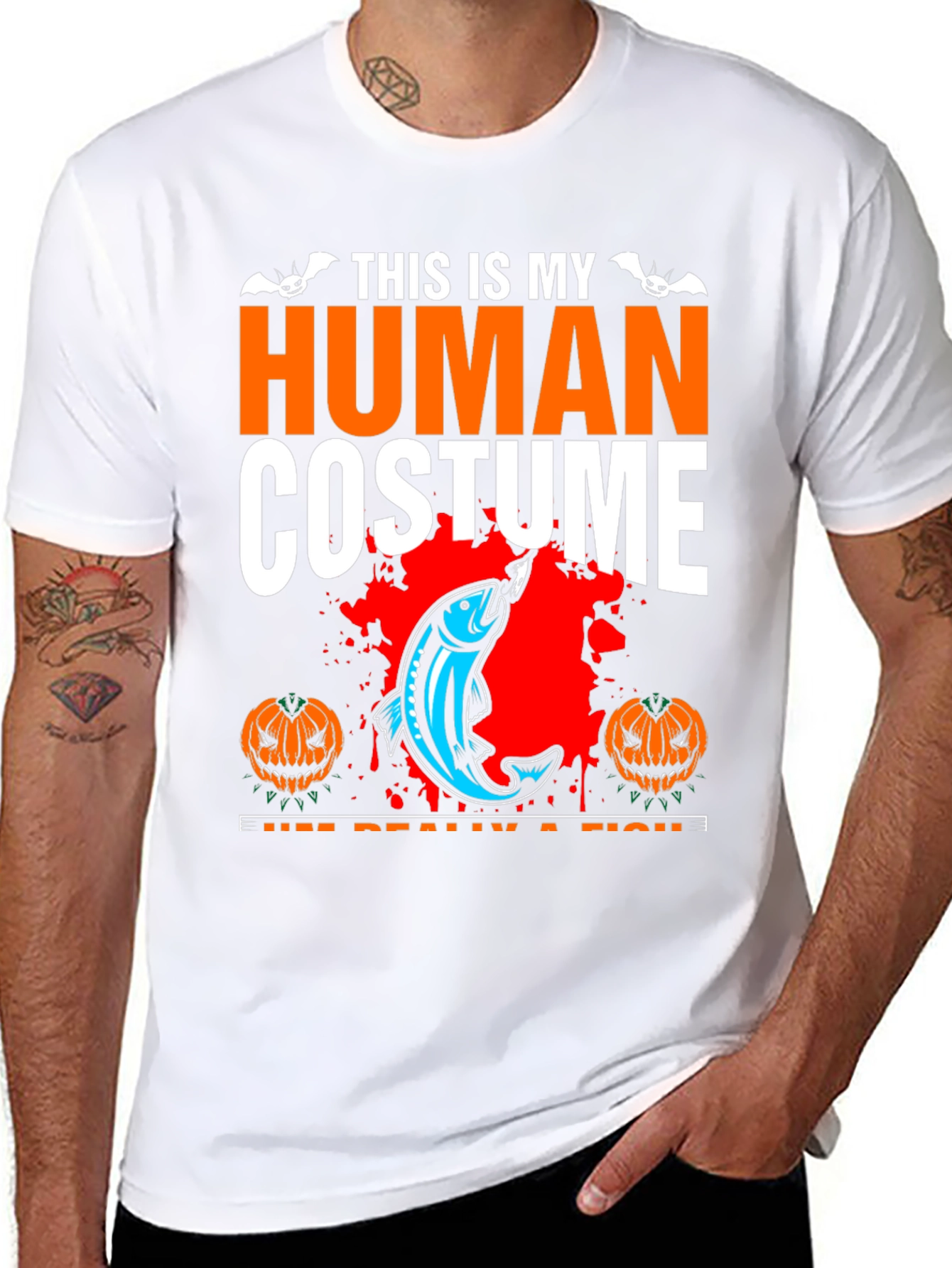 Human Costume Funny Fishing Halloween T-Shirt