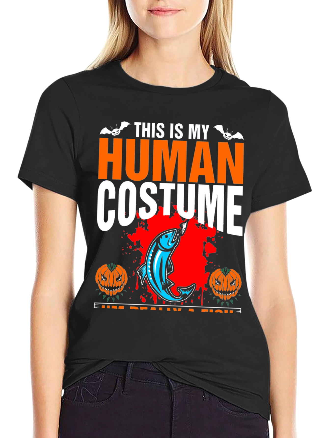 Human Costume Funny Fishing Halloween T-Shirt