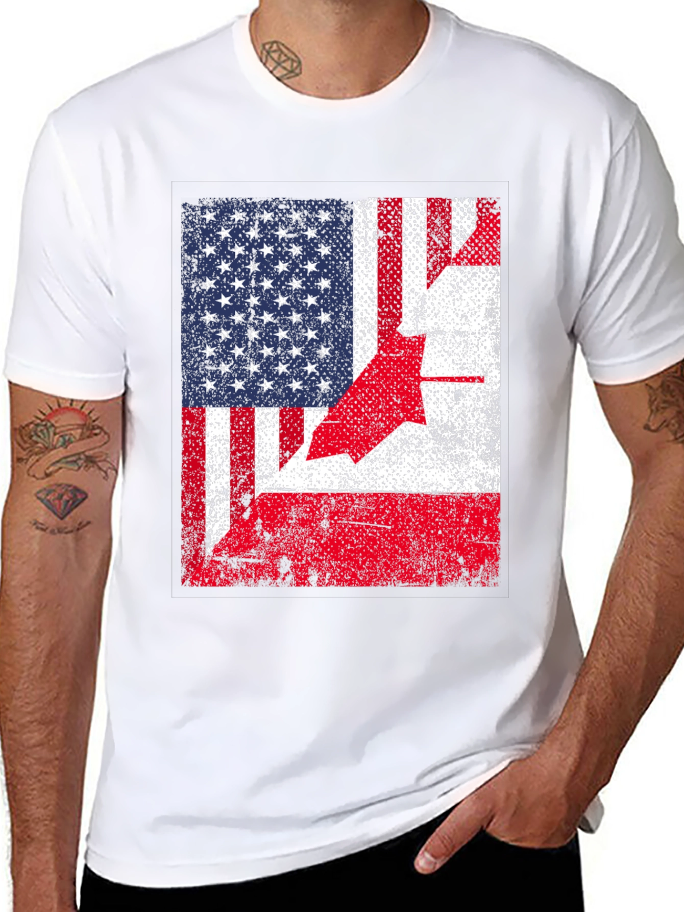 USA Canada Flag T-Shirt - Patriotic Design