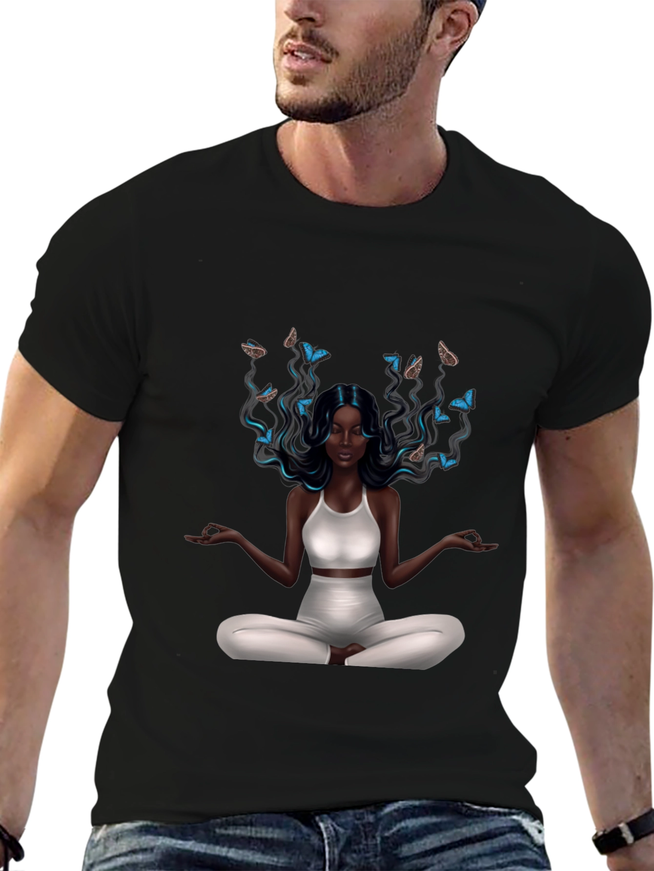 Zen Meditation Woman Butterfly Graphic T-Shirt