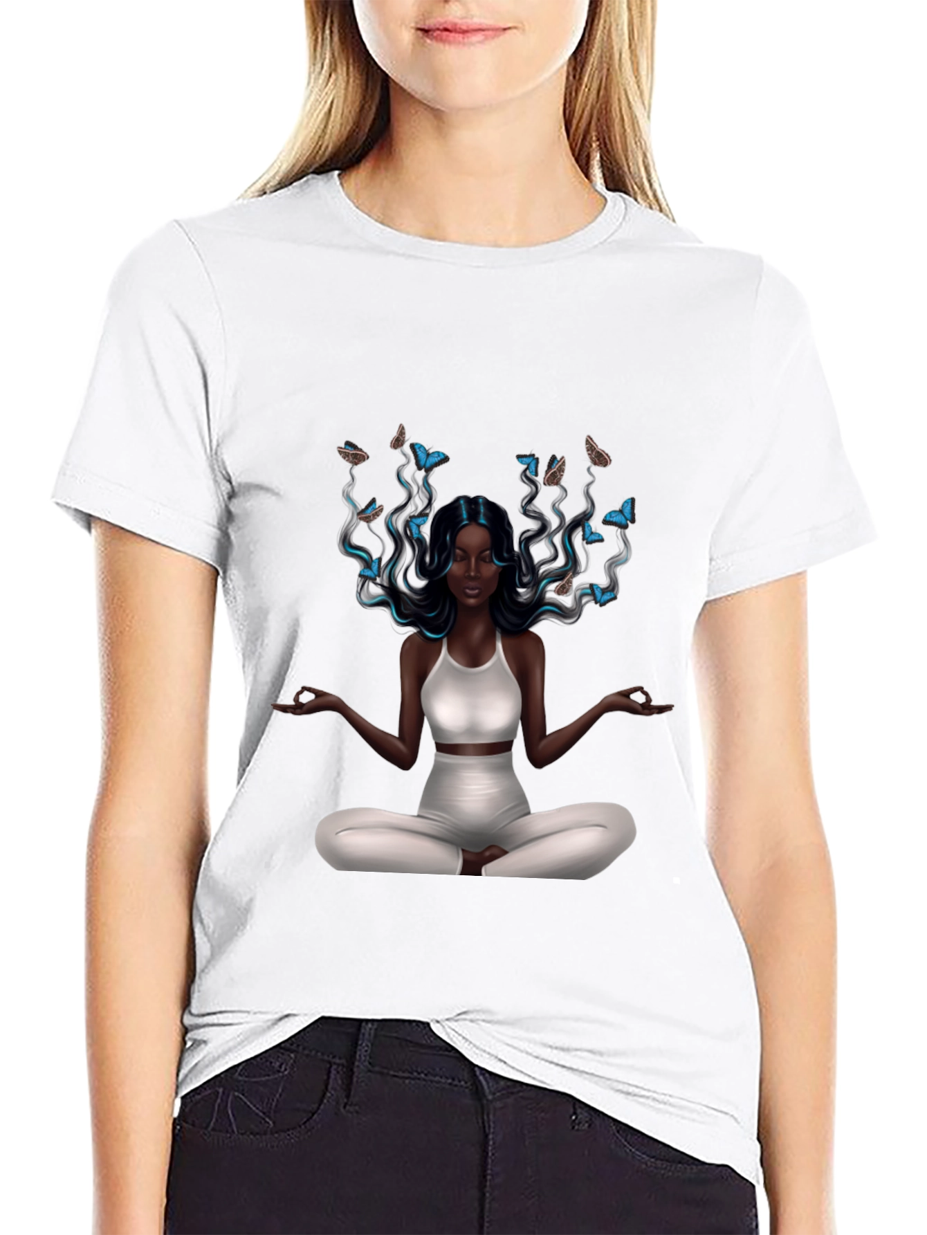 Zen Meditation Woman Butterfly Graphic T-Shirt