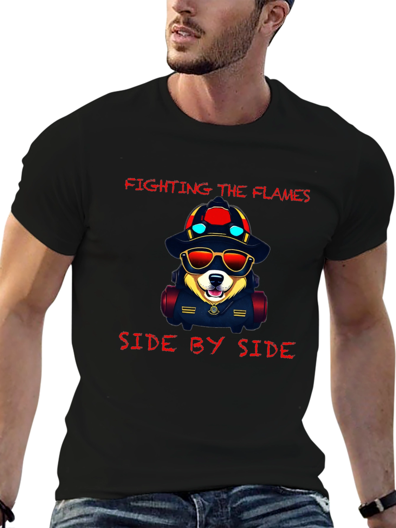 Dog Firefighter T-Shirt - Fighting the Flames
