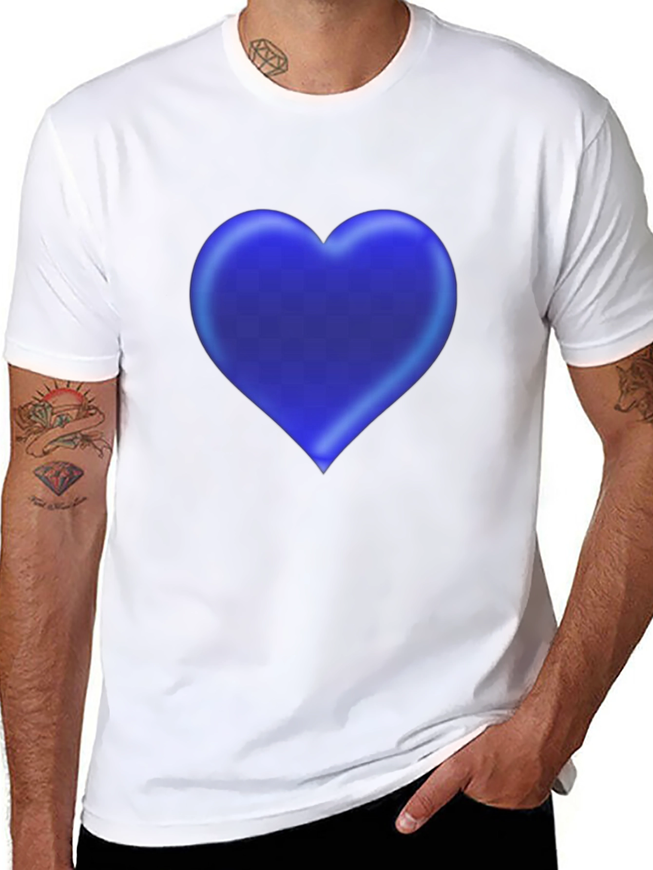 Blue Heart Graphic Black T-Shirt