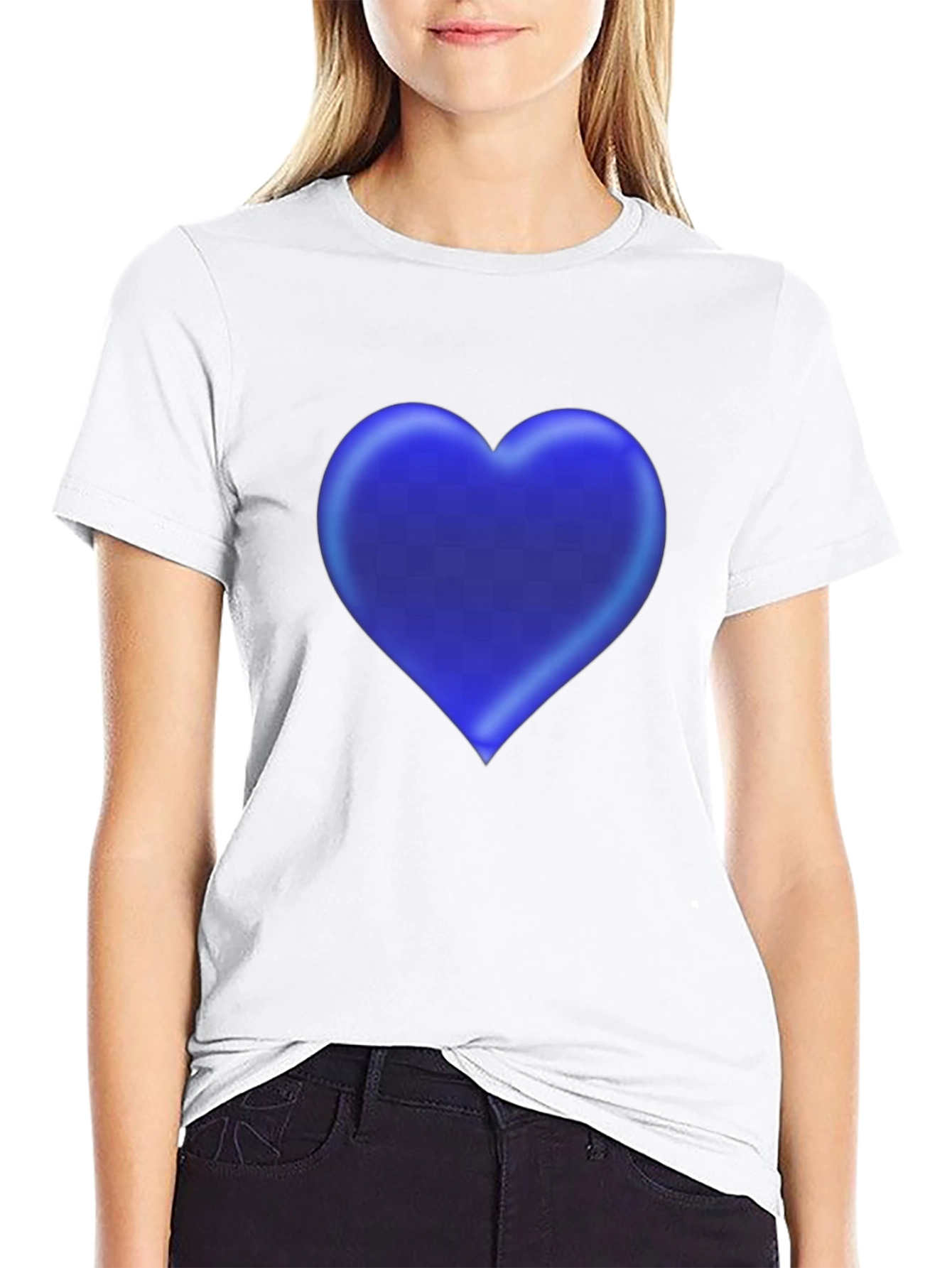 Blue Heart Graphic Black T-Shirt